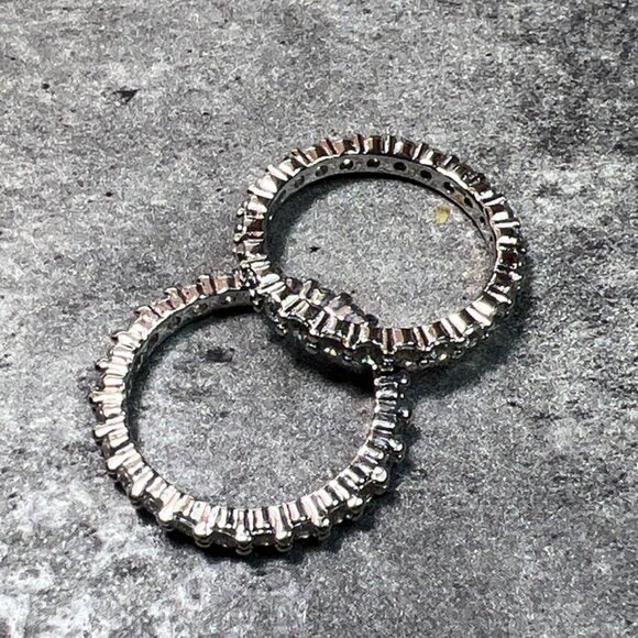 Ring Bomb Party Ring, Size 6, double band set, CZ like stones, silver color band - Picture 3 of 5